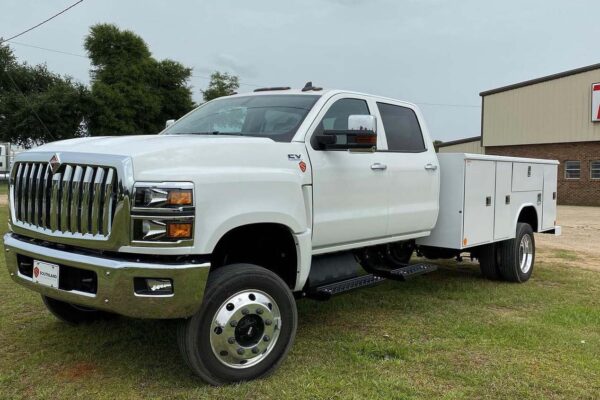White truck with tool compartments